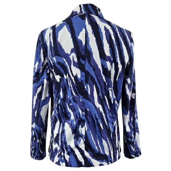 Chico's White Blue Abstract Animal Geo Blazer One Button Business Casual - Picture 2 of 10